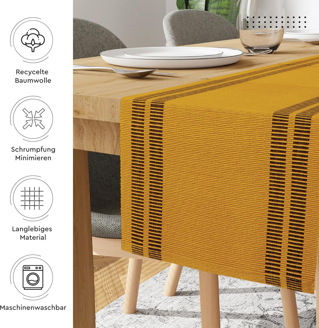 Encasa Homes Esszimmer-Set (6 Tischsets + 1 Tischläufer) | Leiter gelb | Fein gerippte Baumwolle | M