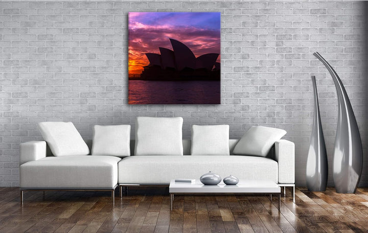 deyoli Silhouette des Opernhauses von Sydney Format: 70x70 als Leinwand, Motiv fertig gerahmt auf Ec
