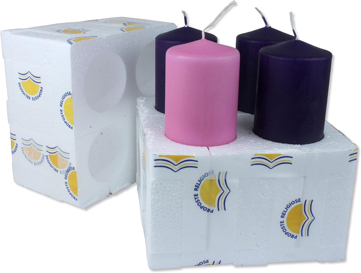 Set mit 4 Kerzen advent aus Wachs in zwei Farben: Violett und Rosa. Masse: Höhe cm 19 - Durchmesser
