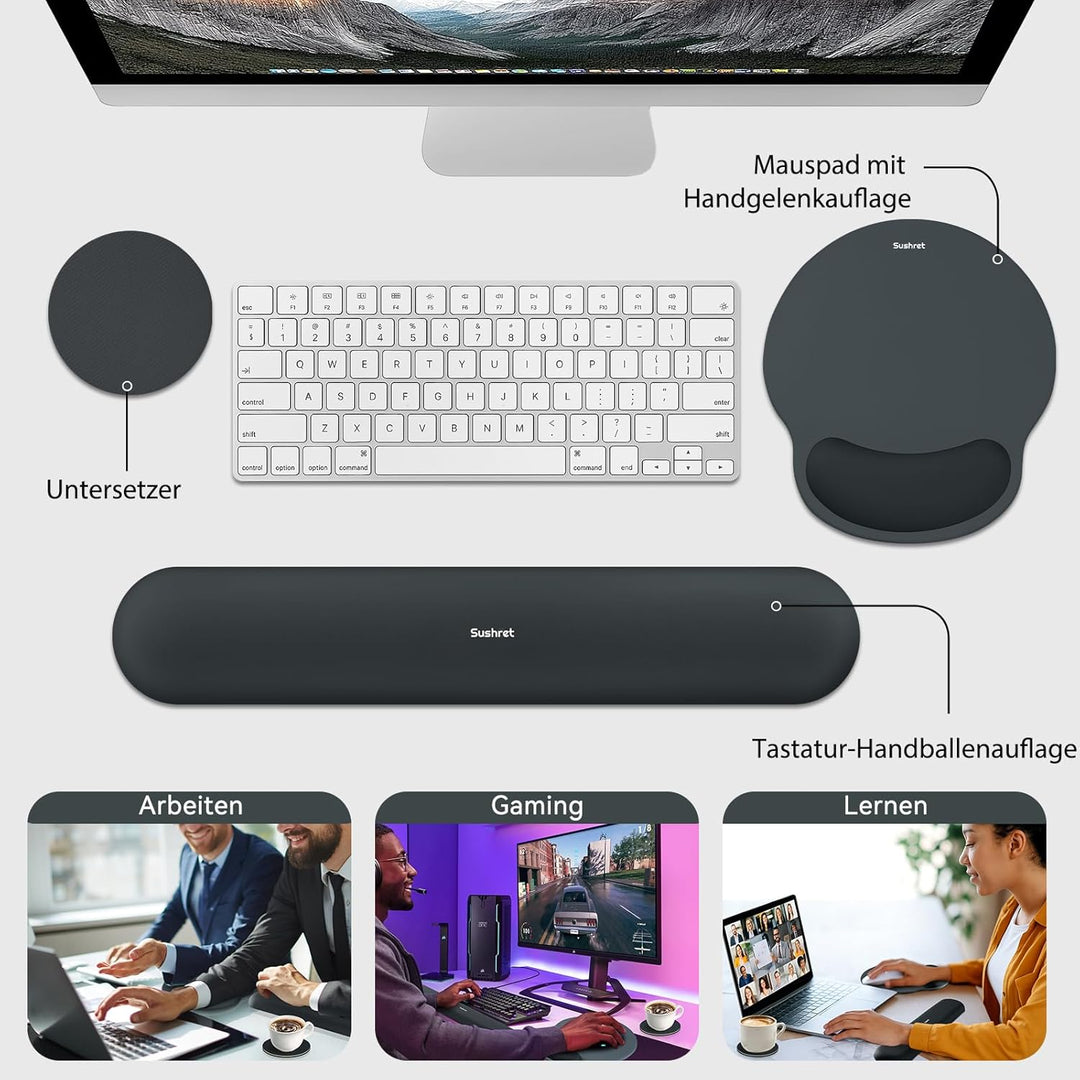 Mauspad & Tastatur Handballenauflage, 3-in-1 Ergonomisches Gel Memory Foam Handballenauflage mit Han