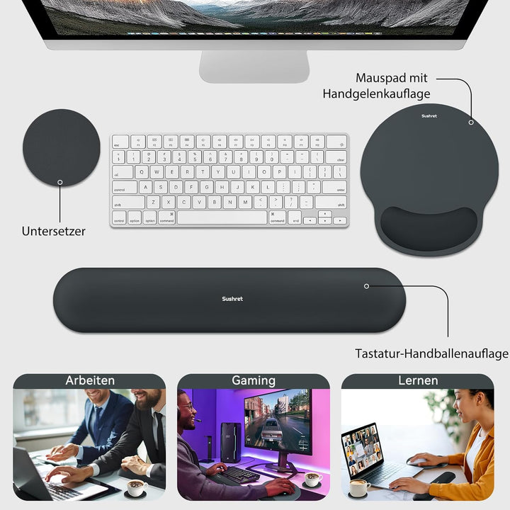 Mauspad & Tastatur Handballenauflage, 3-in-1 Ergonomisches Gel Memory Foam Handballenauflage mit Han