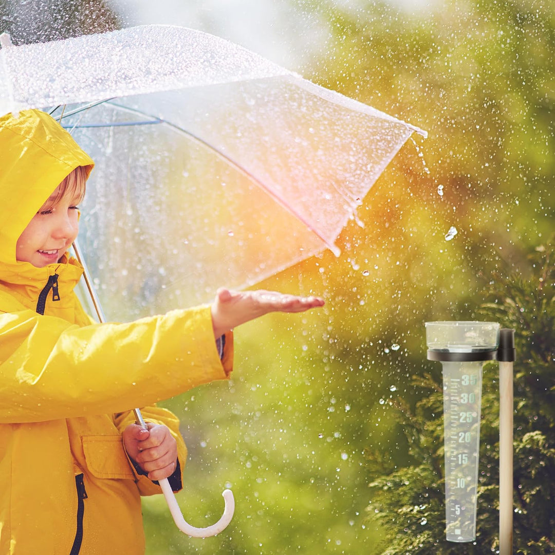 Relaxdays Regenmesser 2er Set, mit Stab, Niederschlagsmesser Garten, Skala 35mm/m², Kunststoff & Hol