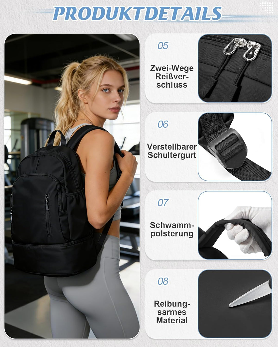 suradar Sportrucksack für Frauen mit Nasstasche und Schuhfach Sportrucksack Damen Gym Backpack Rucks