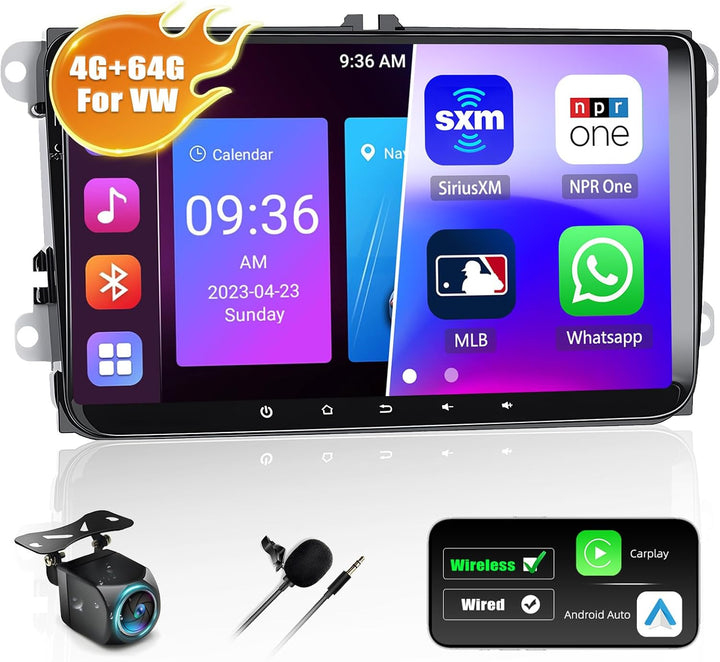 [8 Core 4G+64G] CAMECHO Autoradio Android 13 für VW Golf 5 6 Polo Skoda Passat mit Wireless Carplay