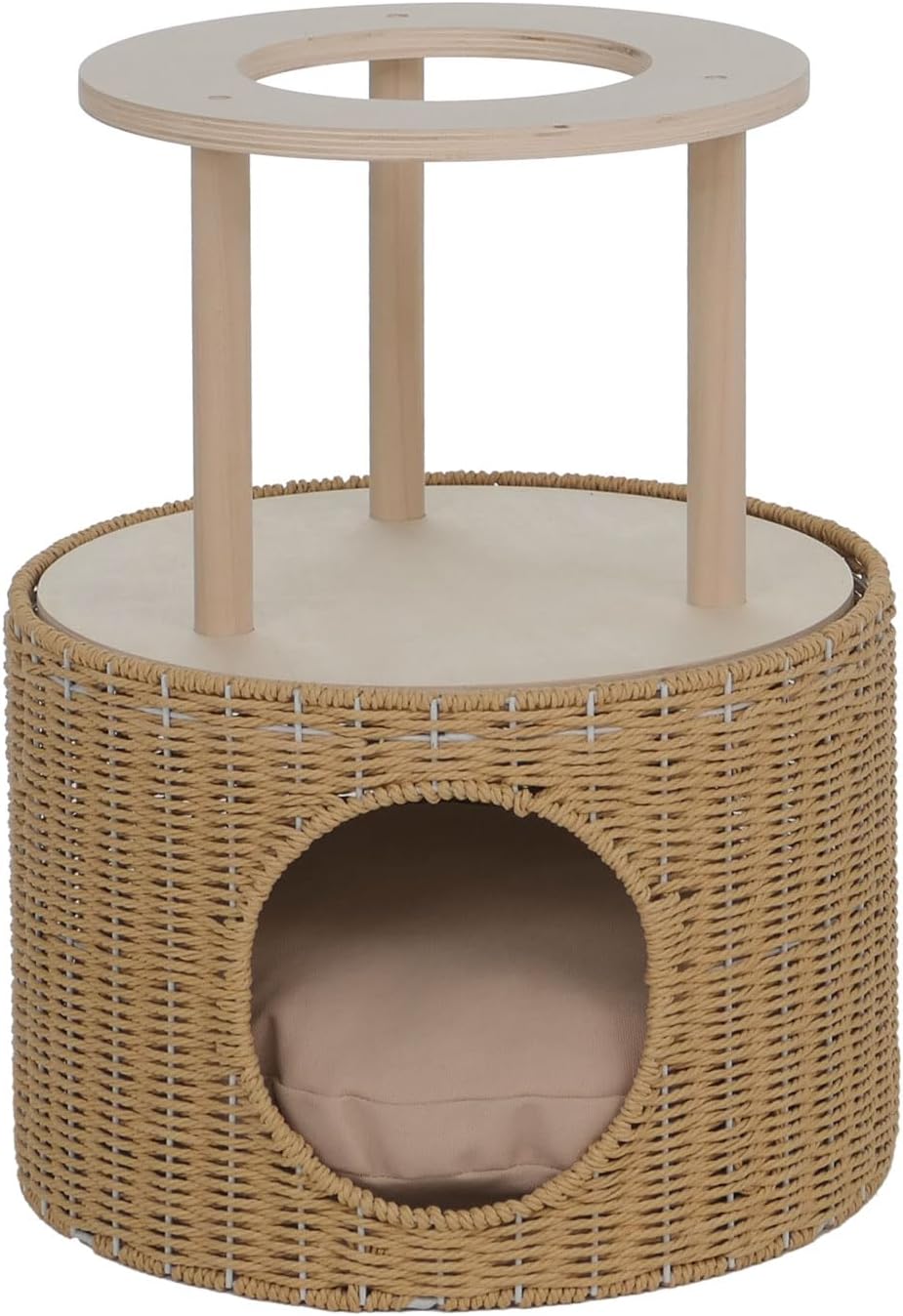 Mendler Katzenbett HWC-Q59 - Natur, Kissen beige | Katzenhöhle mit Kletterbereich, Plattform, Katzen
