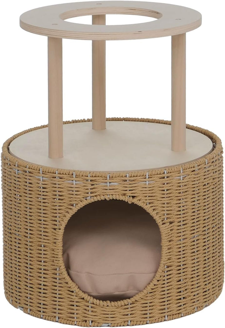 Mendler Katzenbett HWC-Q59 - Natur, Kissen beige | Katzenhöhle mit Kletterbereich, Plattform, Katzen