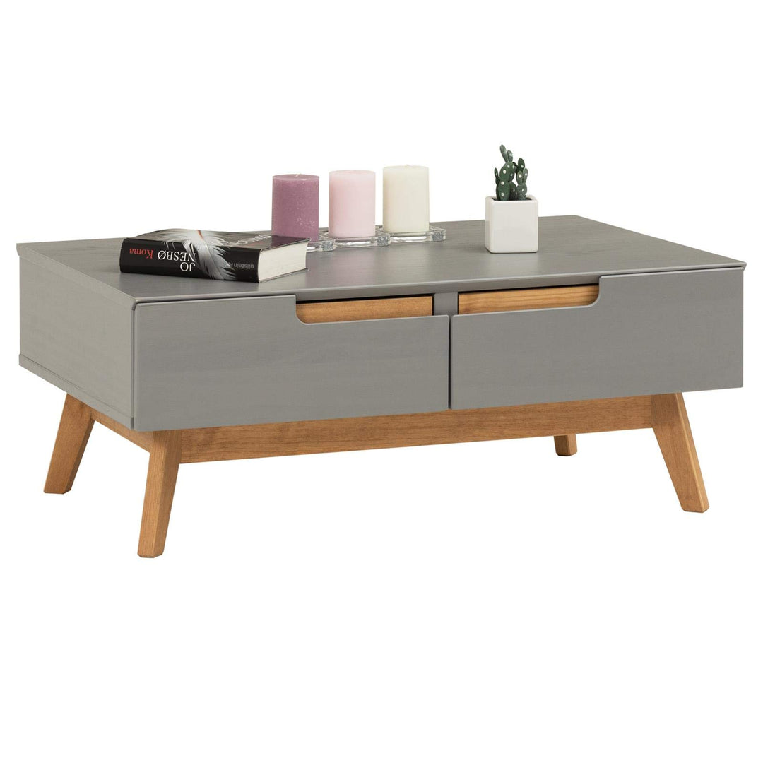 IDIMEX Couchtisch Tibor, Beistelltisch Wohnzimmertisch Sofatisch Stubentisch, Kiefer massiv, 2 Schub