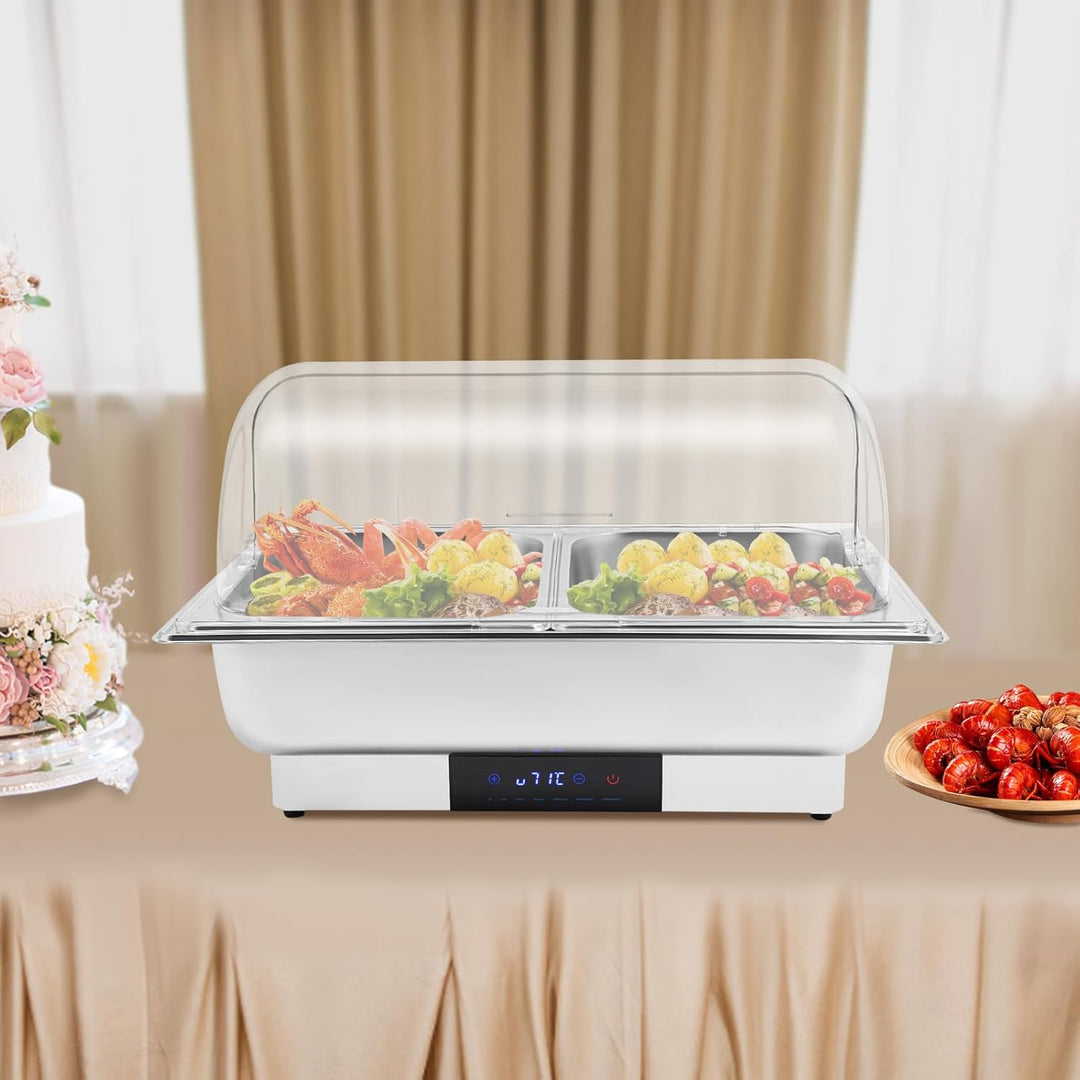 Elektrischer Buffetwärmer, Buffet mit LED-Display, 600 W, Buffet mit 2 Becken aus Edelstahl, einstel