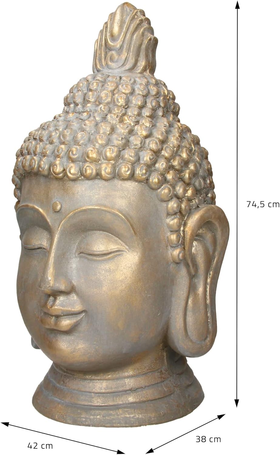 ECD Germany Buddha Figur Kopf Statue 74,5 cm, aus Polyresin, Bronzeoptik, für Yoga, Feng Shui oder M