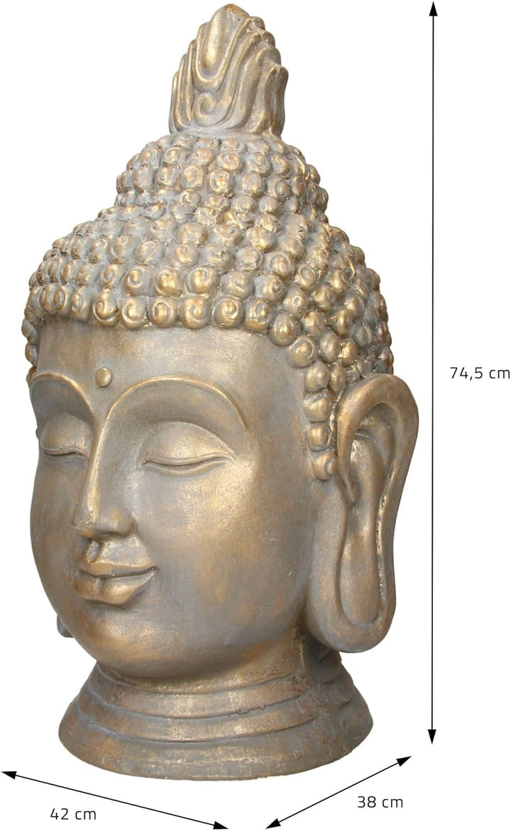 ECD Germany Buddha Figur Kopf Statue 74,5 cm, aus Polyresin, Bronzeoptik, für Yoga, Feng Shui oder M