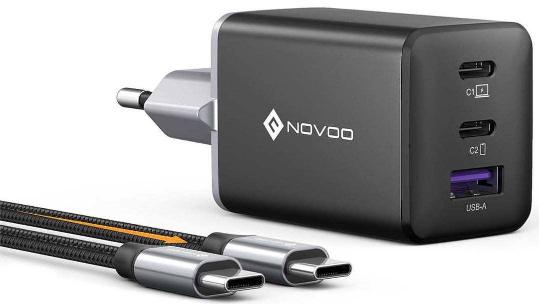 NOVOO 67W USB C Ladegerät 3-Port GaN Ⅲ USB C Netzteil Schnellladegerät mit 2 PD 100W Typ-C-Kabeln Wa