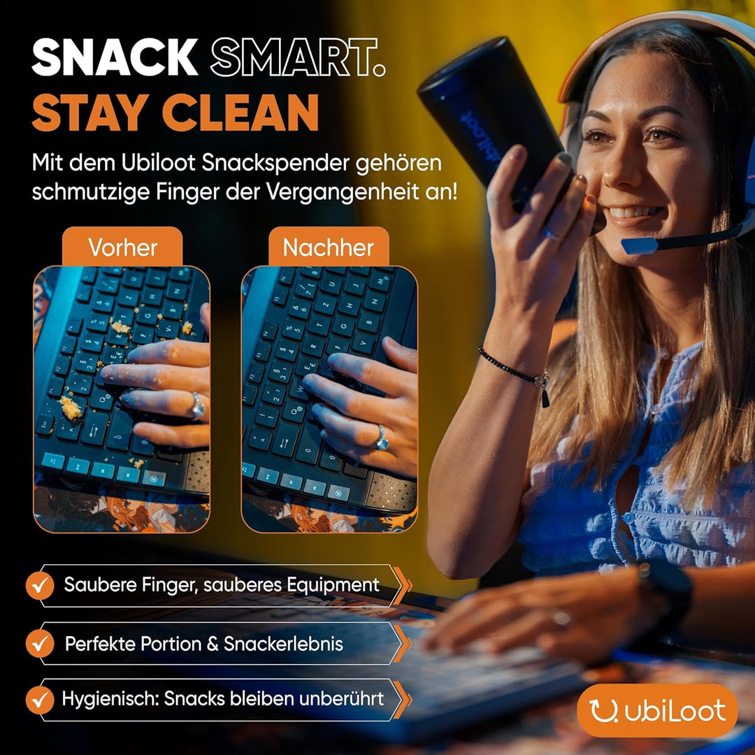 Innovativer Snackspender für saubere Hände & Equipment [485ml] - Ideal für Gaming, Büro & Freizeit -