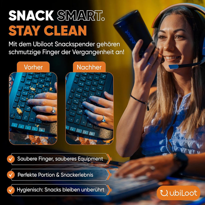 Innovativer Snackspender für saubere Hände & Equipment [485ml] - Ideal für Gaming, Büro & Freizeit -