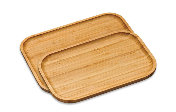 Kesper 58160 + 58161 | 2er Set Servierbrett aus Bambus mit hochgezogenem Rand | Vesperbrett 37,5 x 2