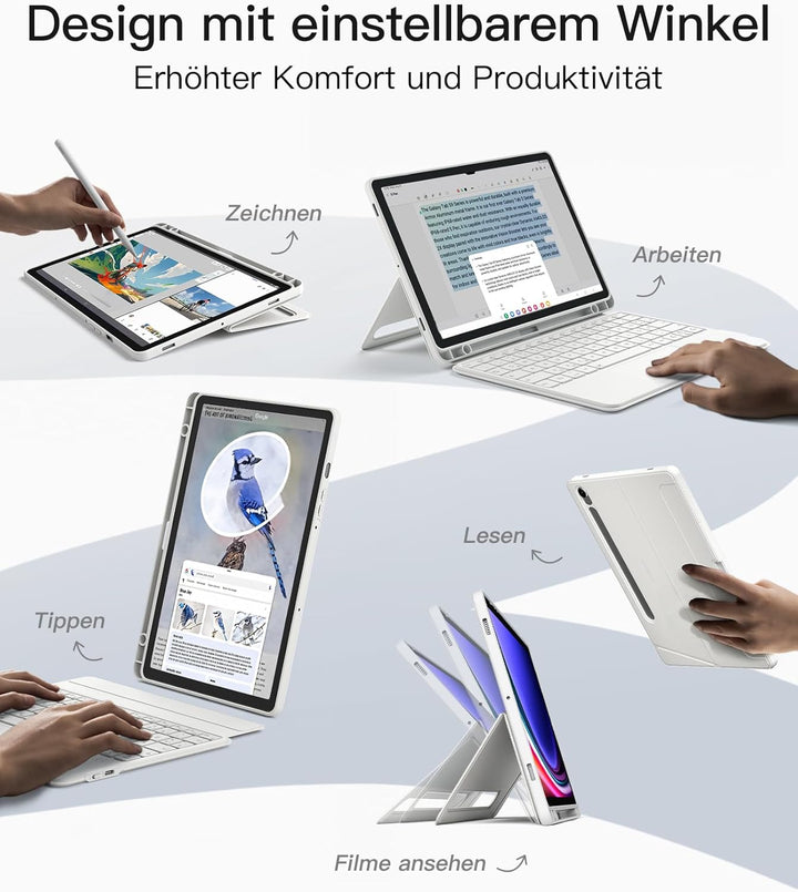 Inateck Hülle mit Tastatur für Samsung Galaxy Tab S10 FE/S9 FE/S9,Tastatur für Tablet Hoch-/Querform