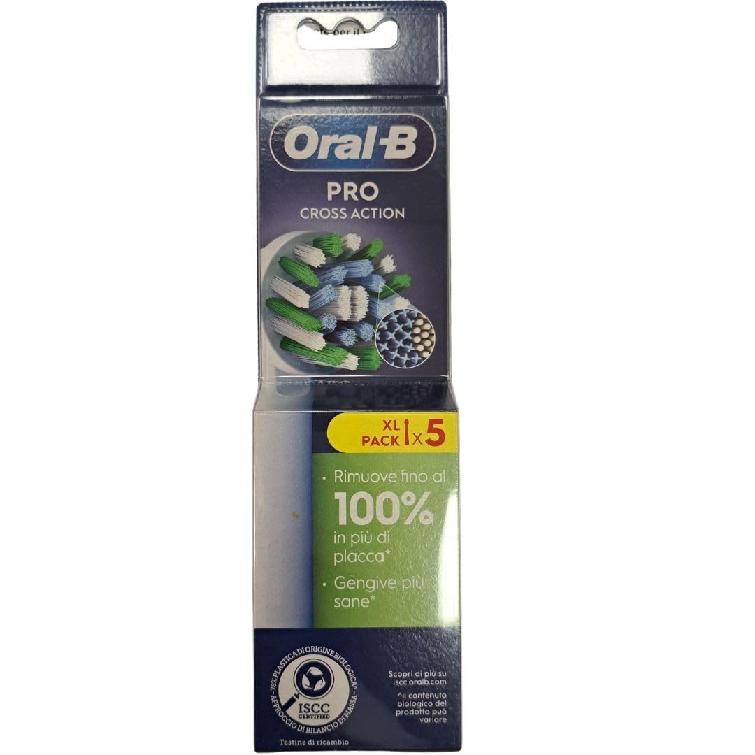Oral-B Cross Action elektrische Zahnbürstenköpfe, Packung mit 5 weissen Ersatzbürsten, abgewinkelte