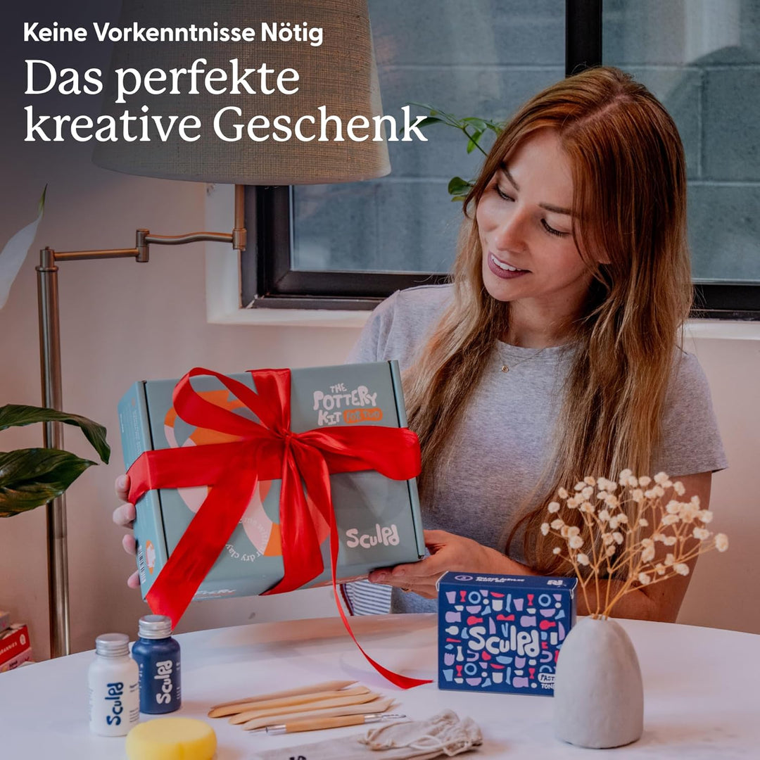 Sculpd Pottery Starter Kit – Komplettes Anfängerset aus luftgetrocknetem Ton + Malen für 2 Erwachsen