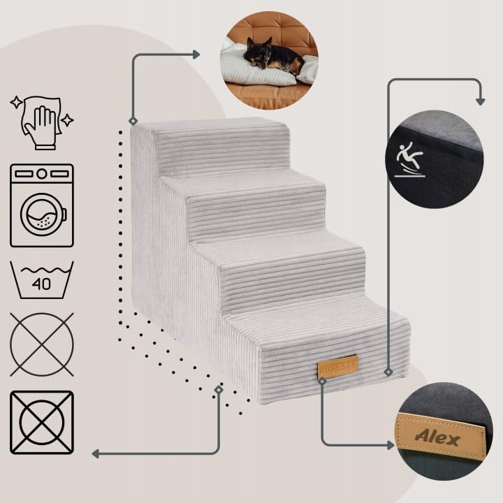 Sofatreppe für Hunde und Katzen – Hundetreppe für Bett & Sofa – 3- oder 4-stufig, rutschfest & wasch