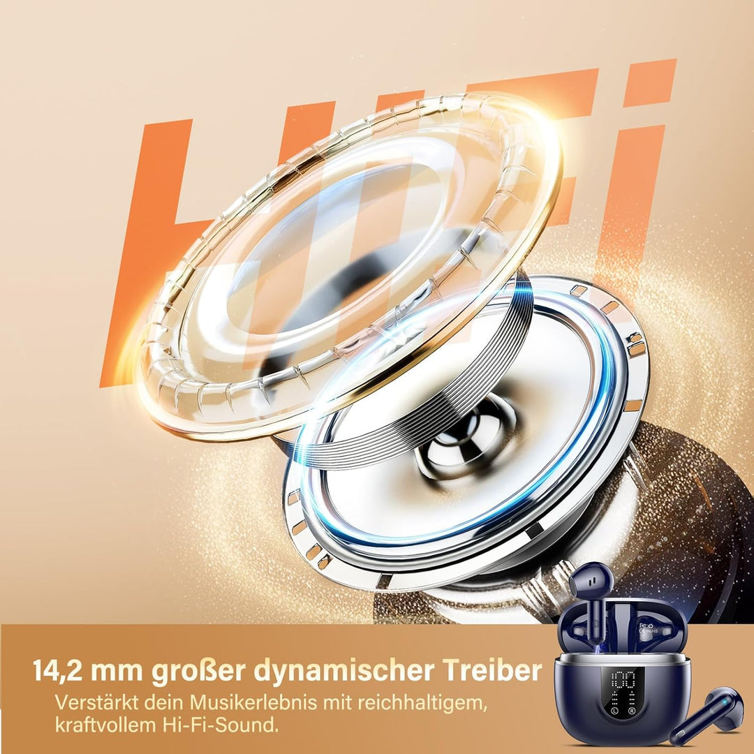 Bluetooth Kopfhörer, Kopfhörer Kabellos Bluetooth 5.4, Hi-Fi Sound in-Ear-Kopfhörer mit ENC Noise Ca