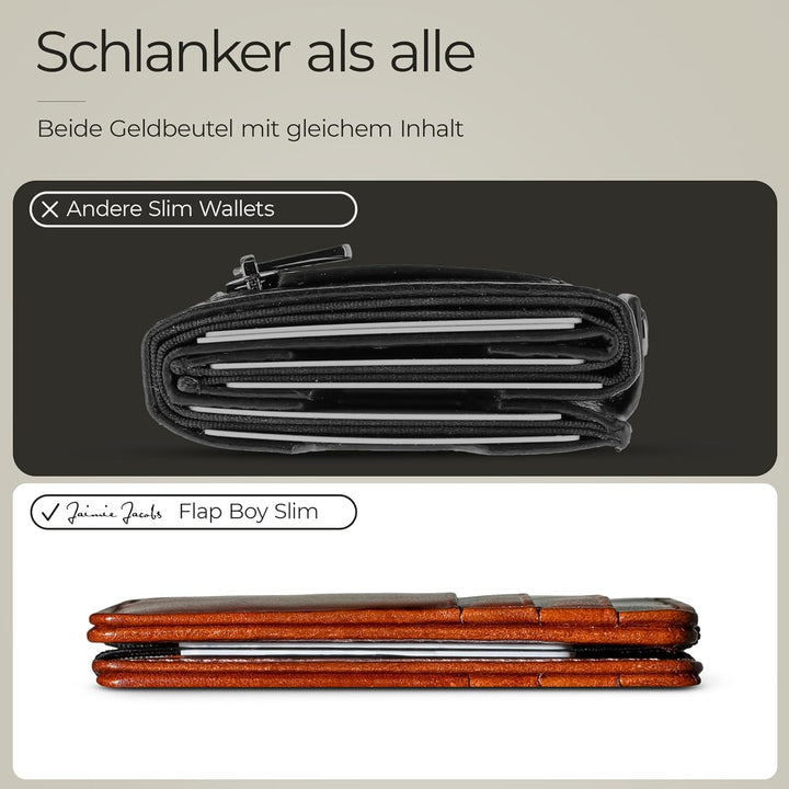 Jaimie Jacobs Flap Boy Slim ohne Münzfach Magic Wallet integrierter RFID Schutz Magischer Geldbeutel