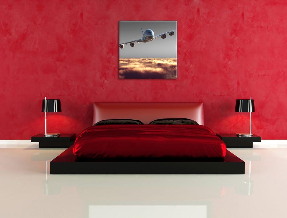 Pixxprint Flugzeug über Wolken 70x70cm Leinwandbild Wandbild Kunstdruck, 70x70