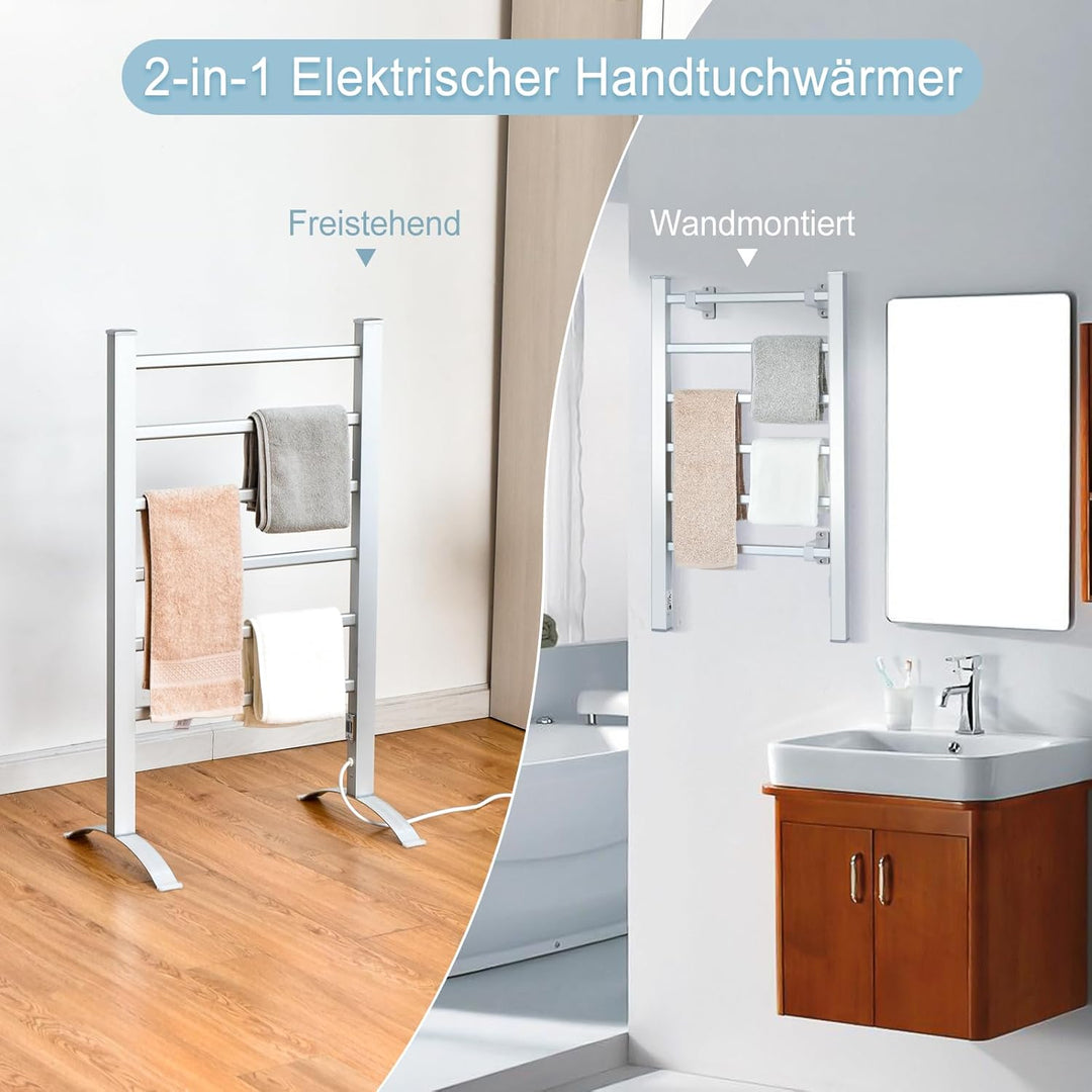 RELAX4LIFE Handtuchheizkörper elektrisch, Badheizkörper freistehend oder Wandmontage, 2-in-1 Handtuc
