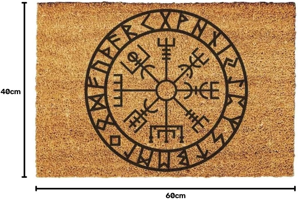 Giftstory Kokosmatte Fussmatte Kokos Vegvisir Viking KOMPASS für Innen und Aussen 60x40 Fussmatte Ha