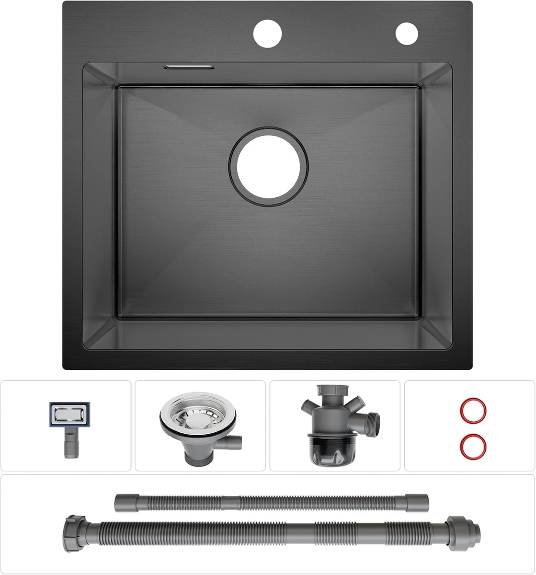Lonheo Edelstahl Einbauspüle Anthrazit Schwarz für 60cm Unterschrank | 50x45 cm, 1 Becken, Hahnloch