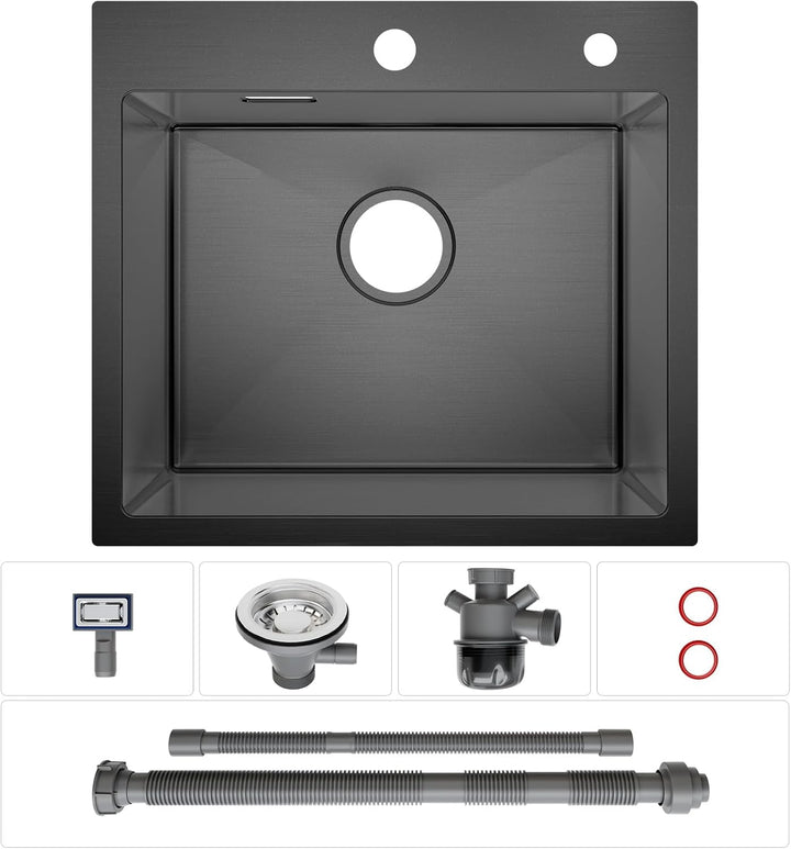 Lonheo Edelstahl Einbauspüle Anthrazit Schwarz für 60cm Unterschrank | 50x45 cm, 1 Becken, Hahnloch