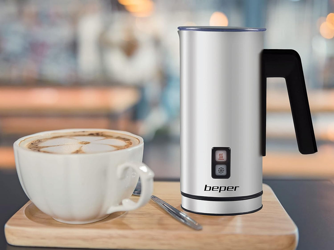 BEPER BB.210 Milchaufschäumer, Automatischer Milchaufschäumer aus Stahl für Cappuccino, Milch, heiss