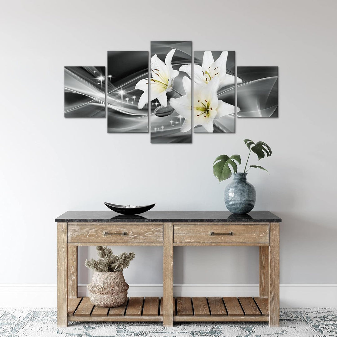 Runa Art Wandbilder Blumen Lilien 5 Teilig Bild auf Vlies Leinwand Deko Wohnzimmer Abstrakt Grau 200