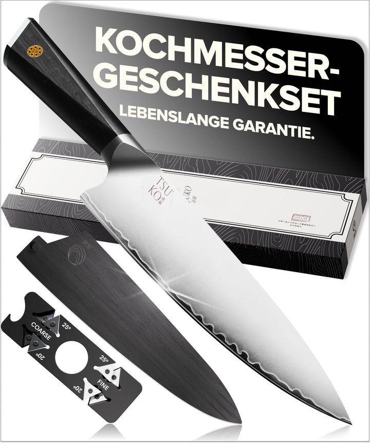 Tsuko Kochmesser, vierstufiger Schärfer & Holzscheide - 20,3 cm, professionelles japanisches Küchenm
