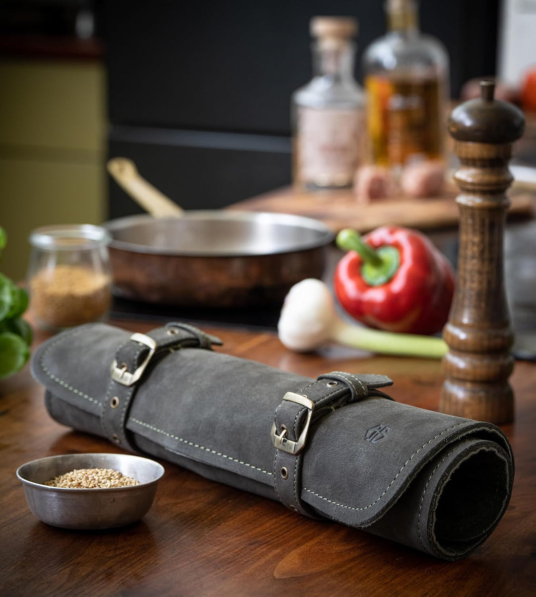 Angus Stoke Messertasche Leder Köche 7-Fach Echt-Leder Kochmesserrolle gross – Messer Tasche Kochmes