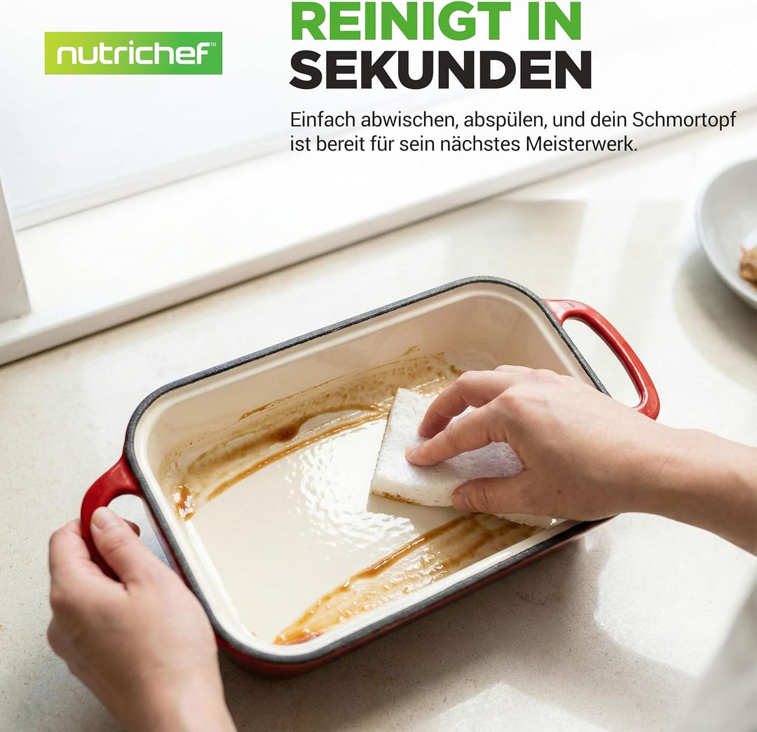 NutriChef Gusseisen Topf - Brotbackform mit Deckel - 22,9 cm Kastenform für Sauerteigbrot, emaillier