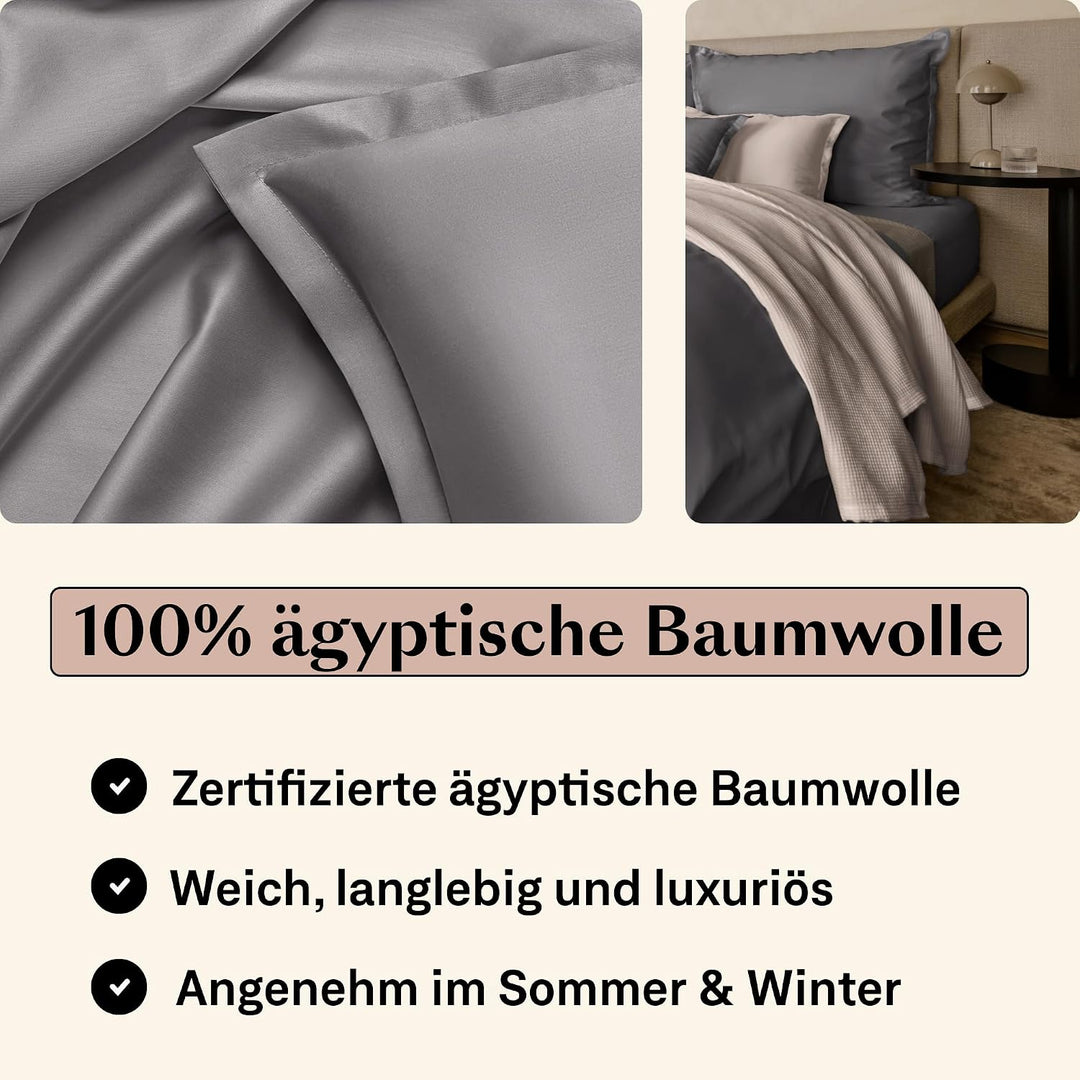 Kissenbezug 40x60 2er Set Dunkelgrau | Weiche Kissenhülle aus Feinster Ägyptische Baumwolle | Satin