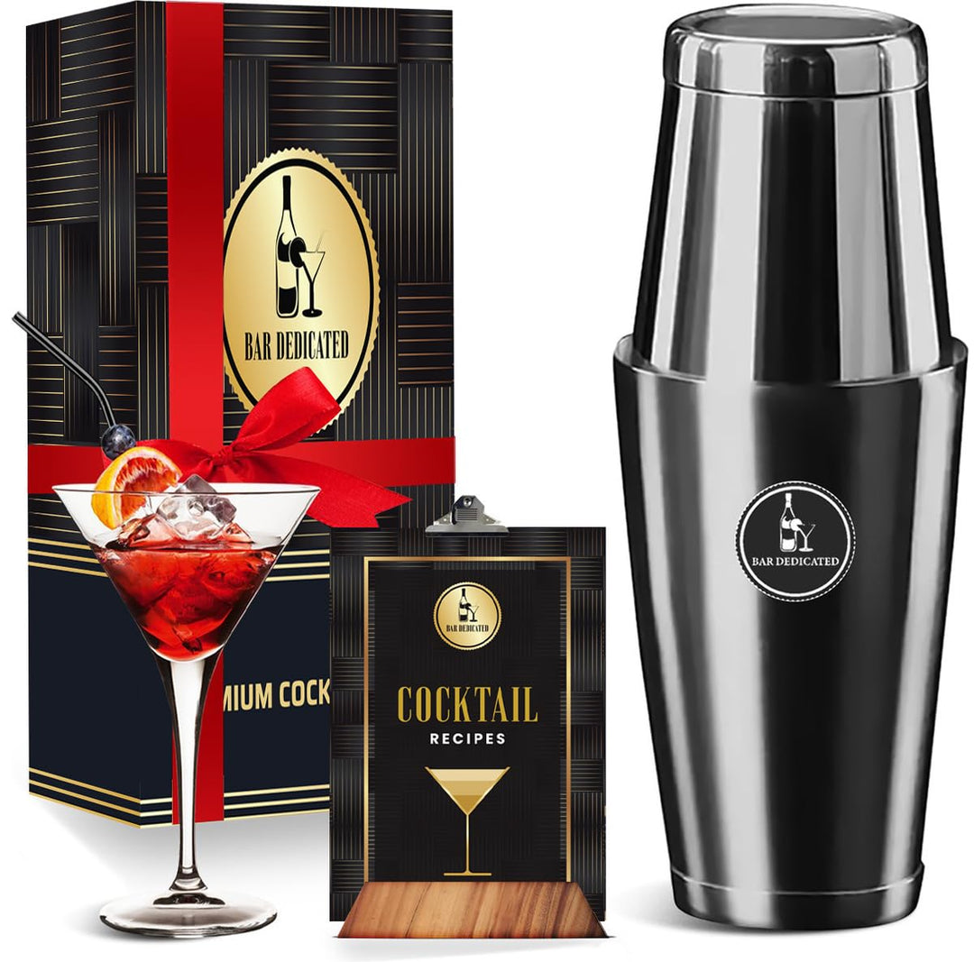 Bar Dedicated - Cocktail-Set Silber 13-teilig - Cocktail-Shaker Set mit Jigger - Boston Shaker Inkl.