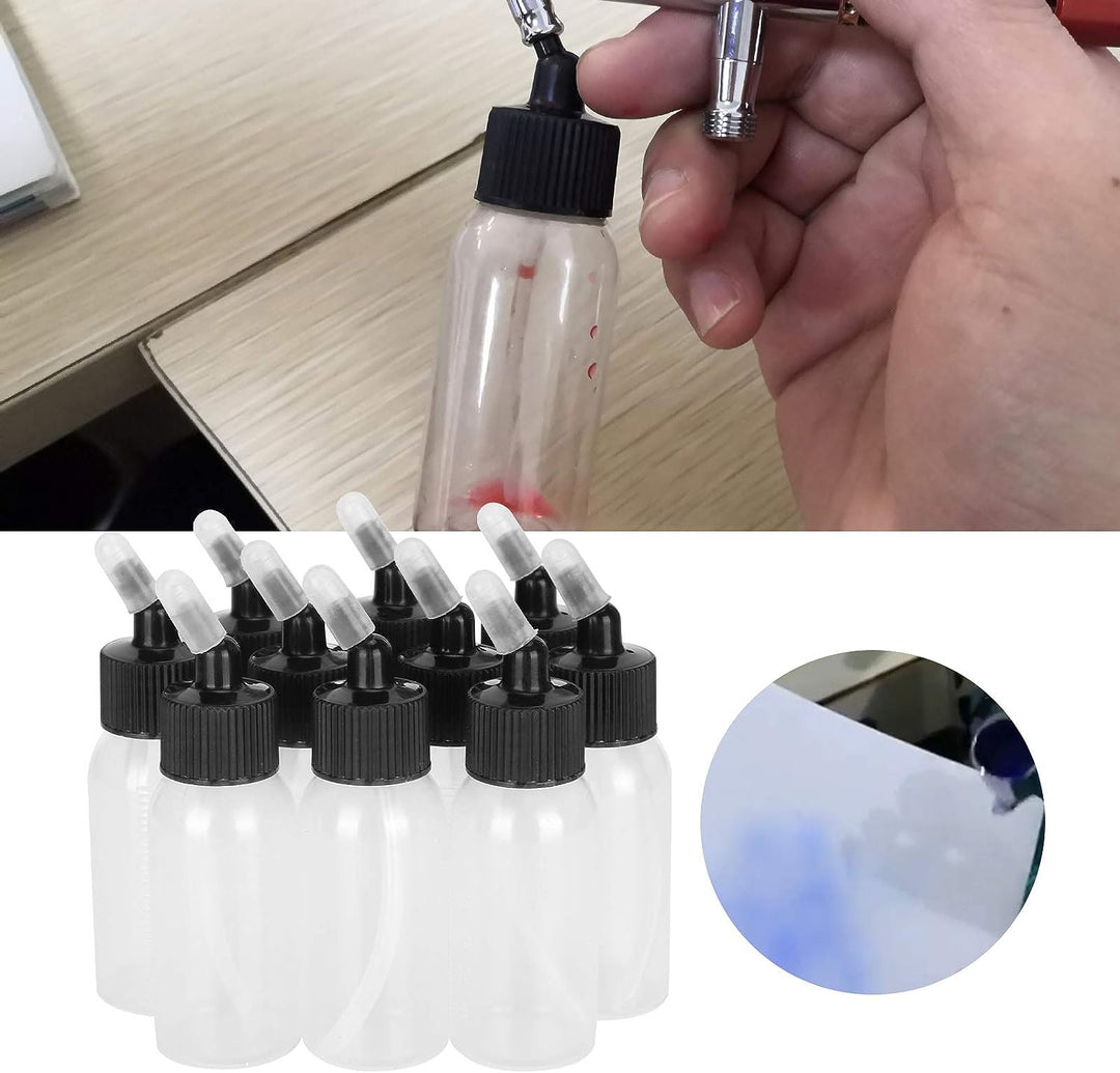 Tnfeeon Airbrush-Flaschen, 10 Stück 30-ml-Kunststoffflaschen Airbrush-Farbflaschen für Dual-Action-S