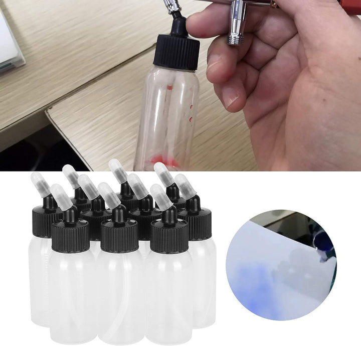 Tnfeeon Airbrush-Flaschen, 10 Stück 30-ml-Kunststoffflaschen Airbrush-Farbflaschen für Dual-Action-S