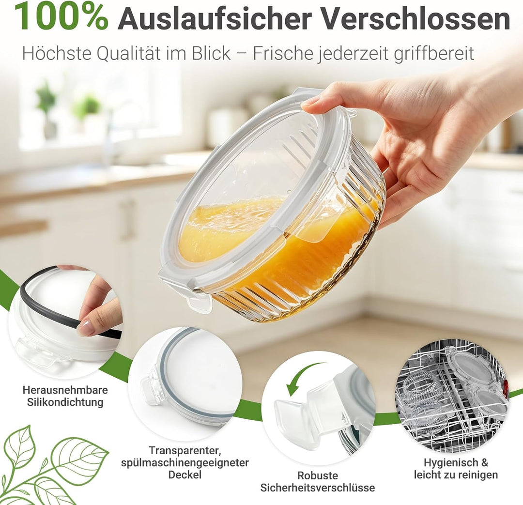 Glasbehälter mit Deckel – 4er Set Frischhaltebehälter Glas auslaufsicher &amp; BPA-frei – Meal Prep Boxe