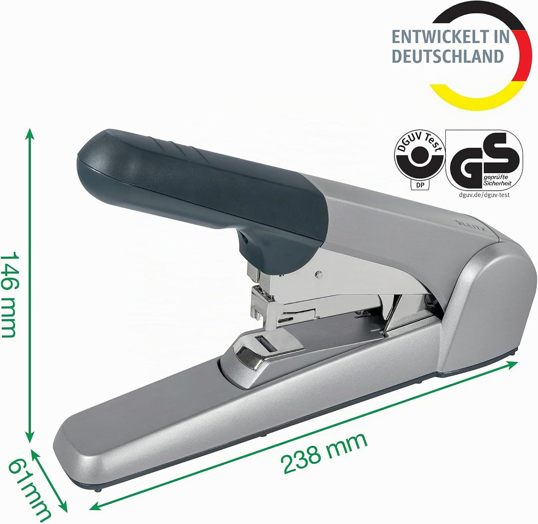 Leitz Extrastarkes Flachheftgerät, Für 60 Blatt Papier, Inkl. Heftklammern, Ergonomisches Design, Si