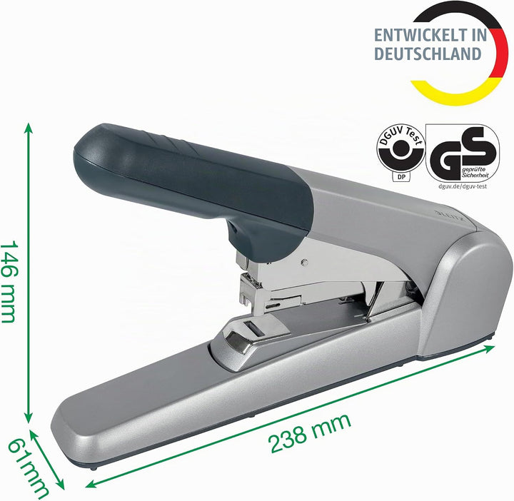 Leitz Extrastarkes Flachheftgerät, Für 60 Blatt Papier, Inkl. Heftklammern, Ergonomisches Design, Si