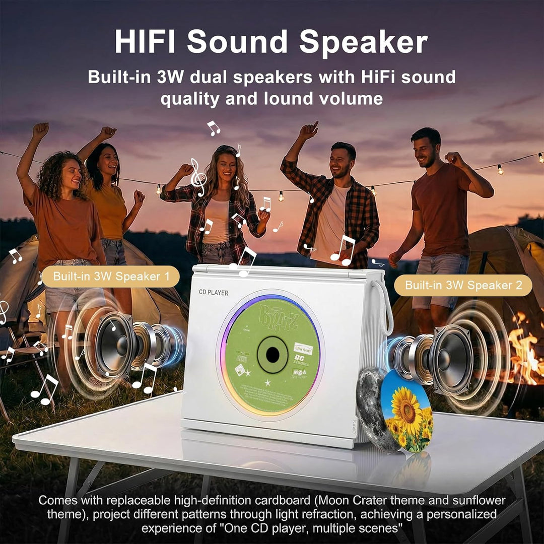 Gueray Tragbarer CD-Spieler mit Licht, Bluetooth 5.3 CD-Player mit Fernbedienung HiFi-Lautsprecher 4
