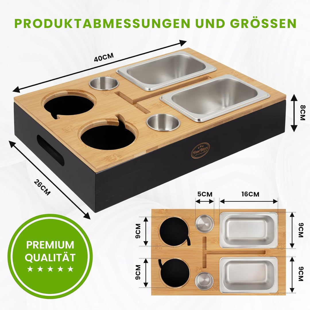 Couchbar Snackbox für 2 aus Bambus – Snackbar Sofatablett mit Getränkehalter & 2 Snackschalen – Couc