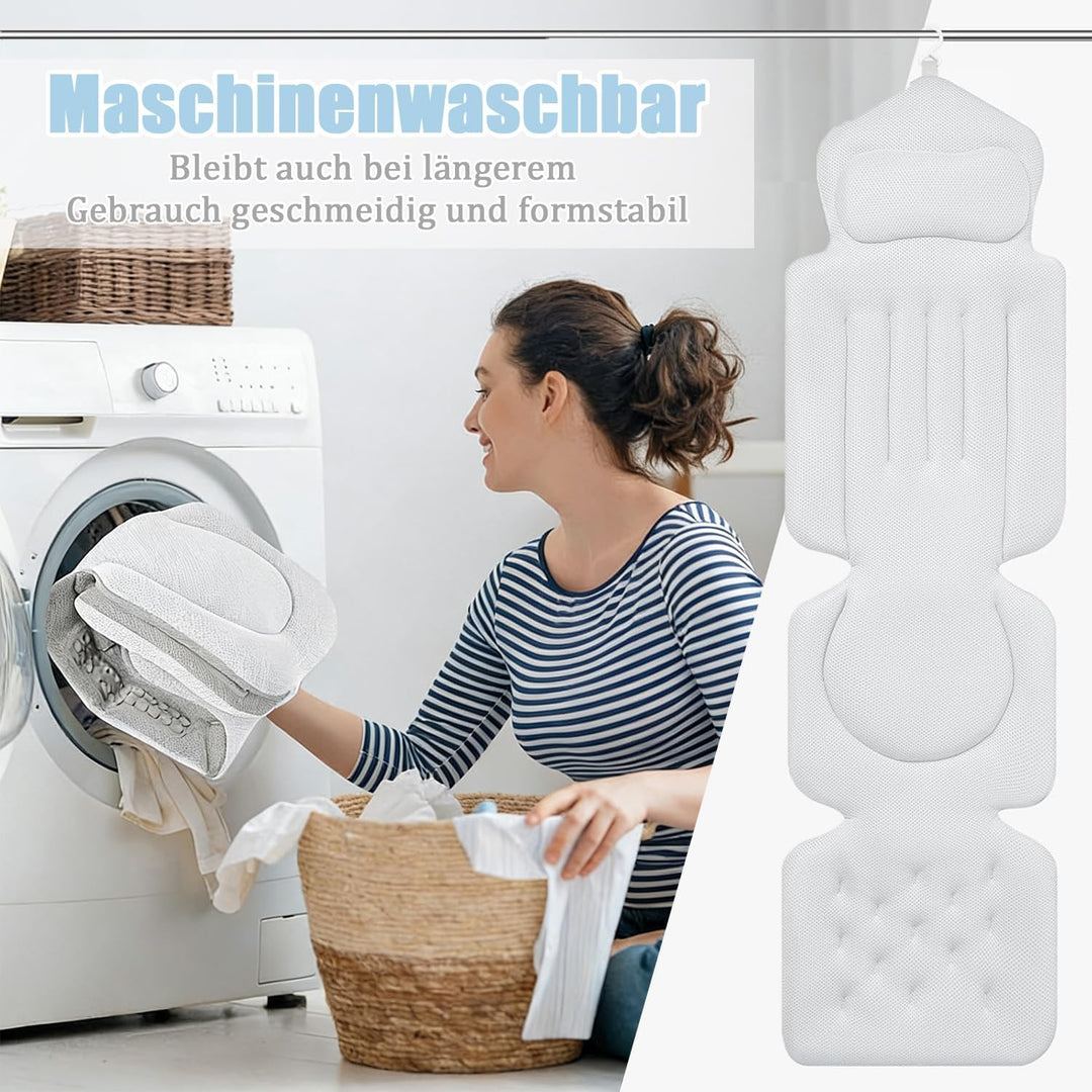 Badewannenkissen Ganzkörper, Badewannenmatte mit Kissen und Lendenwirbelstütze, mit Saugnäpfebad Ant