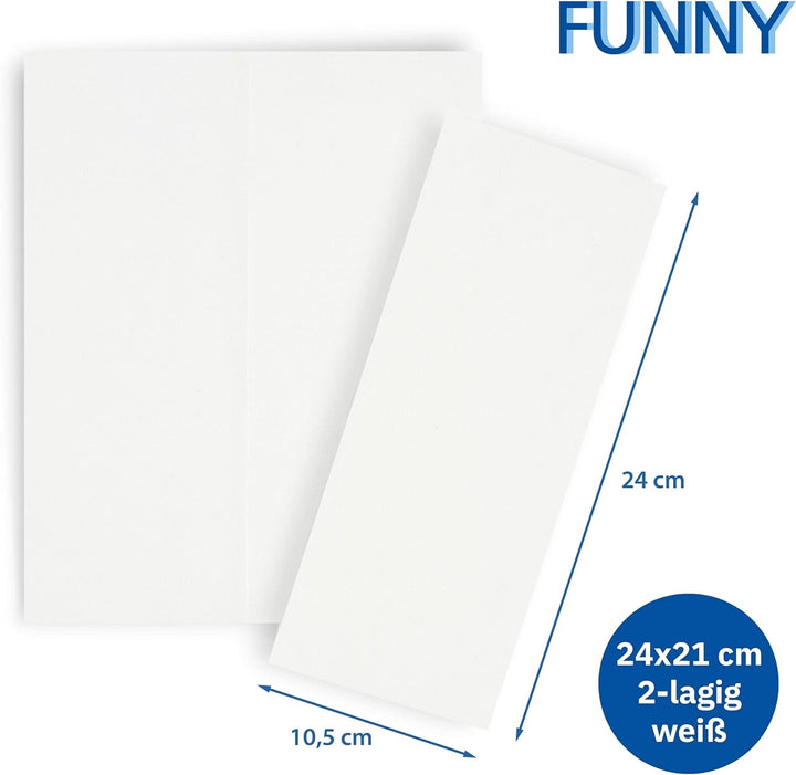 Funny Papierhandtücher 2-lagig, ZZ/V-Falz, 24 x 21 cm, hochweisse Handtücher,MINI Pack 2000 Blatt, A