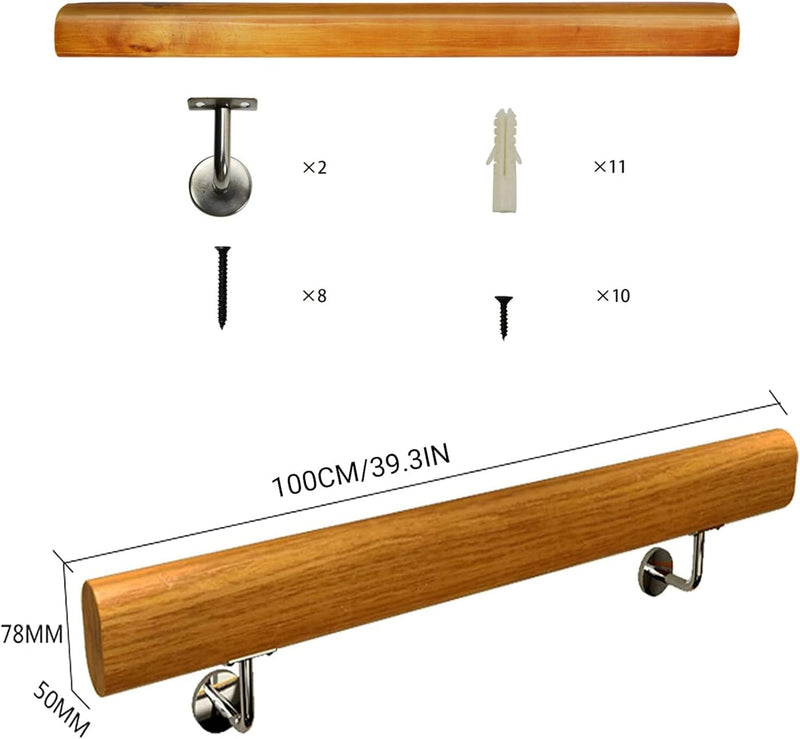 Handlauf Holz, Treppengeländer Handläufer Treppe Innen Wandhandlauf Treppe,100cm, Holz Natürlich, Ha