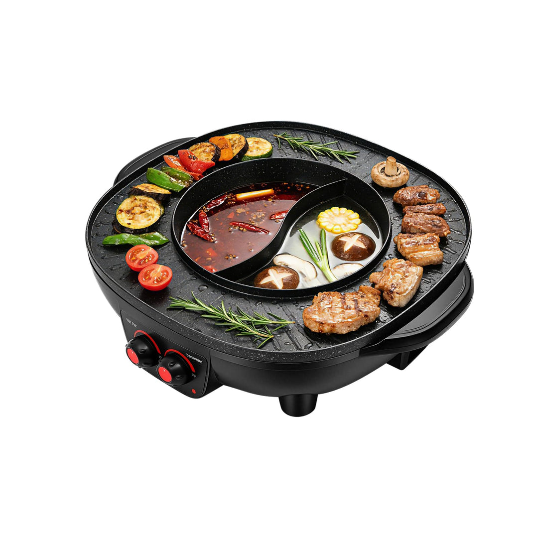 2 in 1 Hot Pot Küche Multifunktions BBQ Elektro Hotpot Ofen Rauchfreie Grillpfanne Grillmaschine Ele