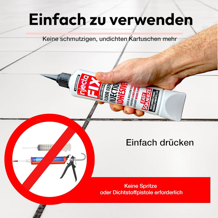 300 ml Easy Squeeze – Flexibler, starker Kleber zum Befestigen loser und hohler Fliesen + Holz-, LVT