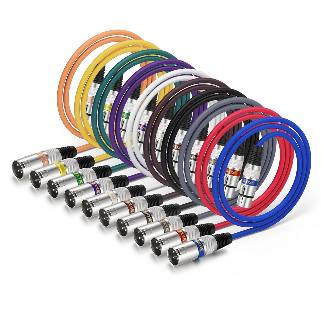 EBXYA XLR-Kabel Mikrofonkabel 1 m/3 Fuss, 10er-Pack, Mic-Patch-Farbkabel – Stecker auf Buchse, XLR-B
