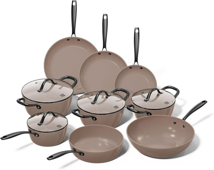 Cook & Pan - Taupe of Mind Topfset und Pfannenset 9-teilig-Induktionsgeeignet-PFAS frei Keramik-Besc